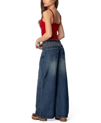 Edikted Gwen Leopard Detail Low Rise Dark Rinse Wash Jeans