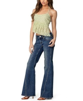 Edikted Asymmetric Sheer Lace Halter Top