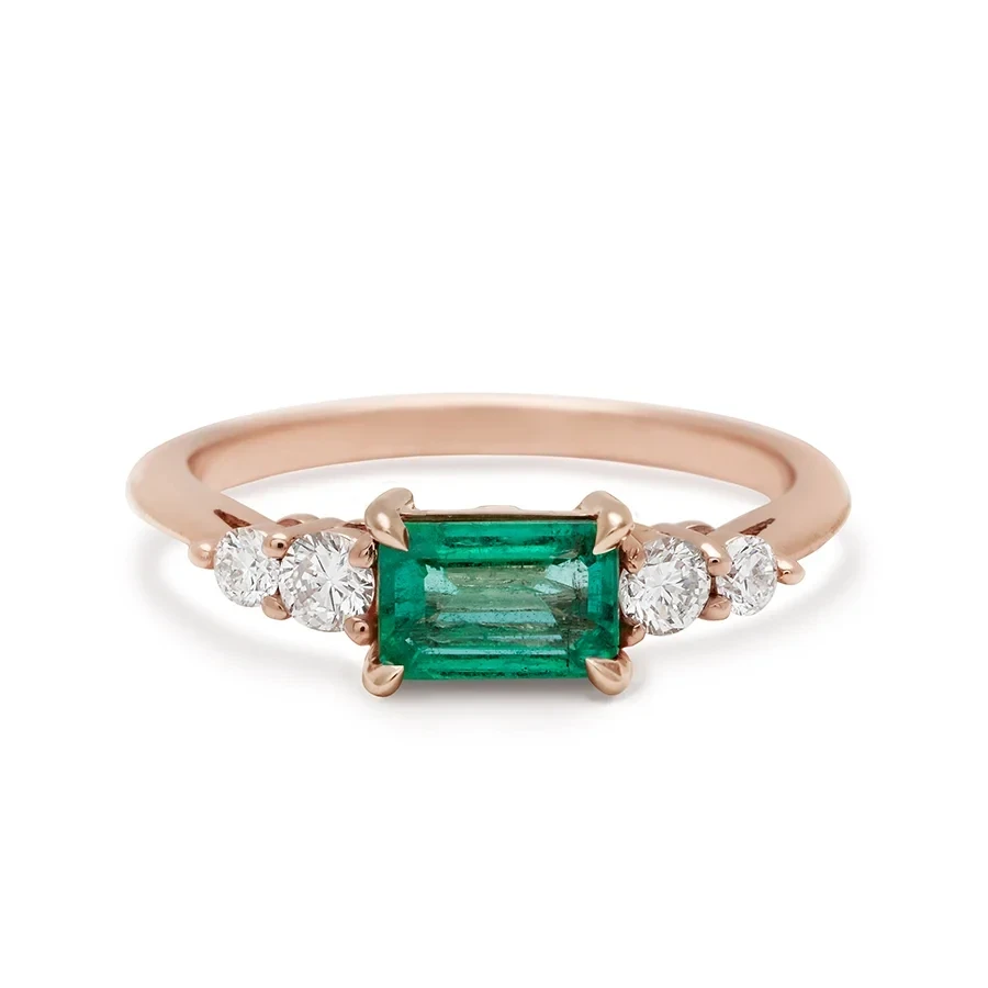 Bea Five Stone Ring - 14k Gold, Emerald & White Diamonds