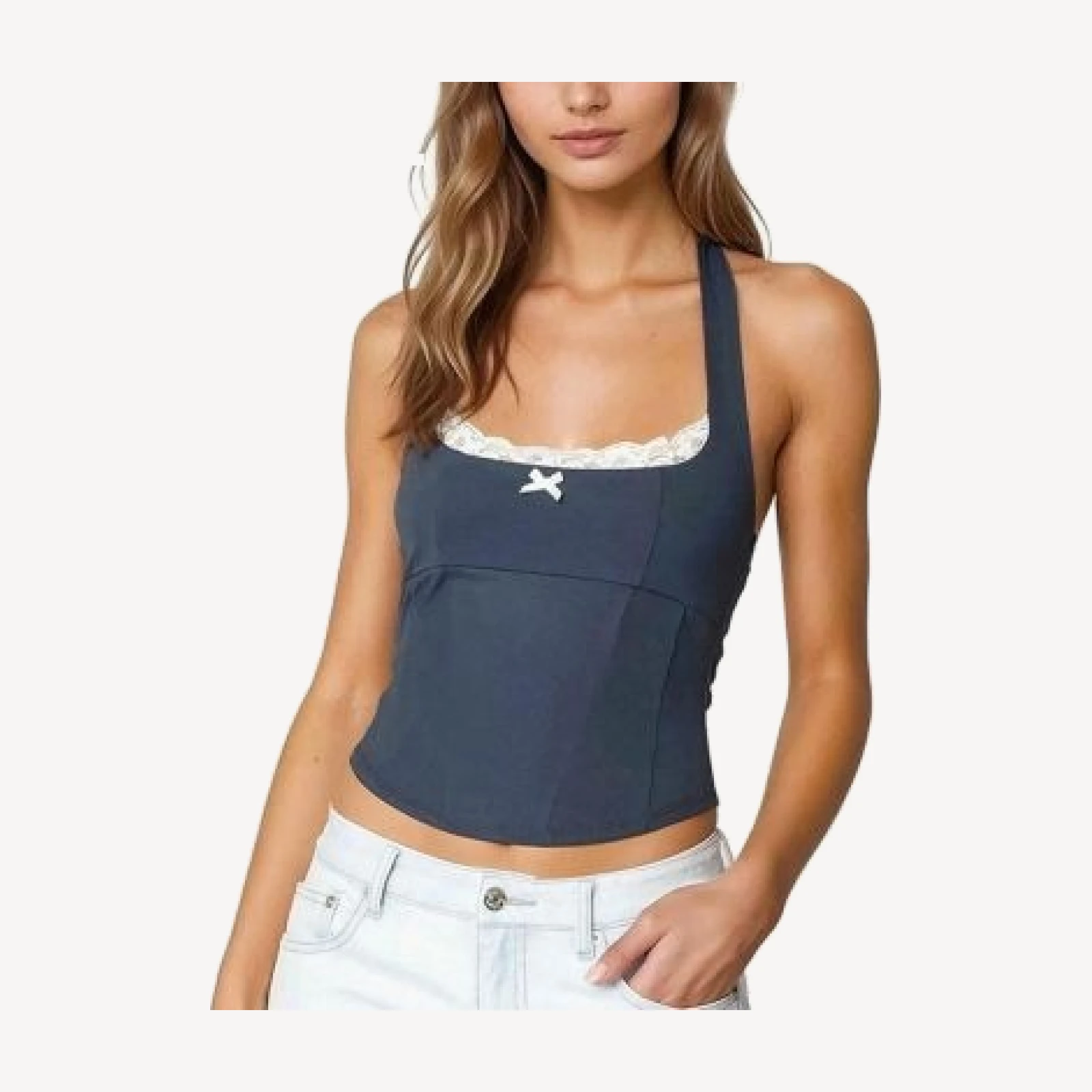Edikted Peekaboo Lace Halter Bustier Top