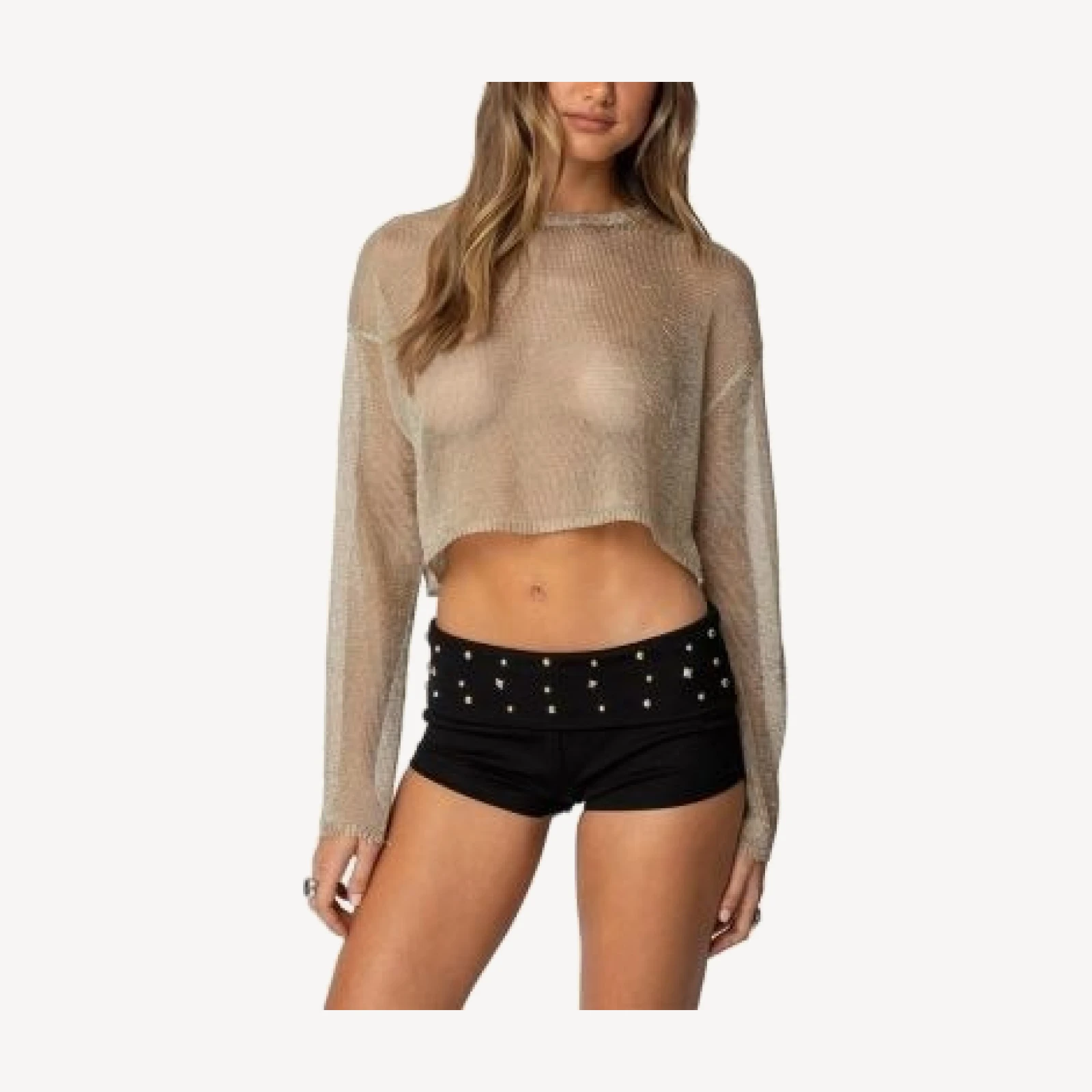 Edikted Aviva Cropped Metallic Knit Top