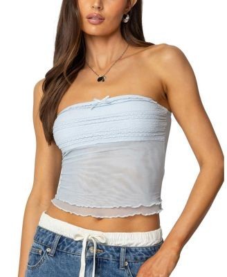 Edikted Rori Ruffle Knit Sheer Mesh Top