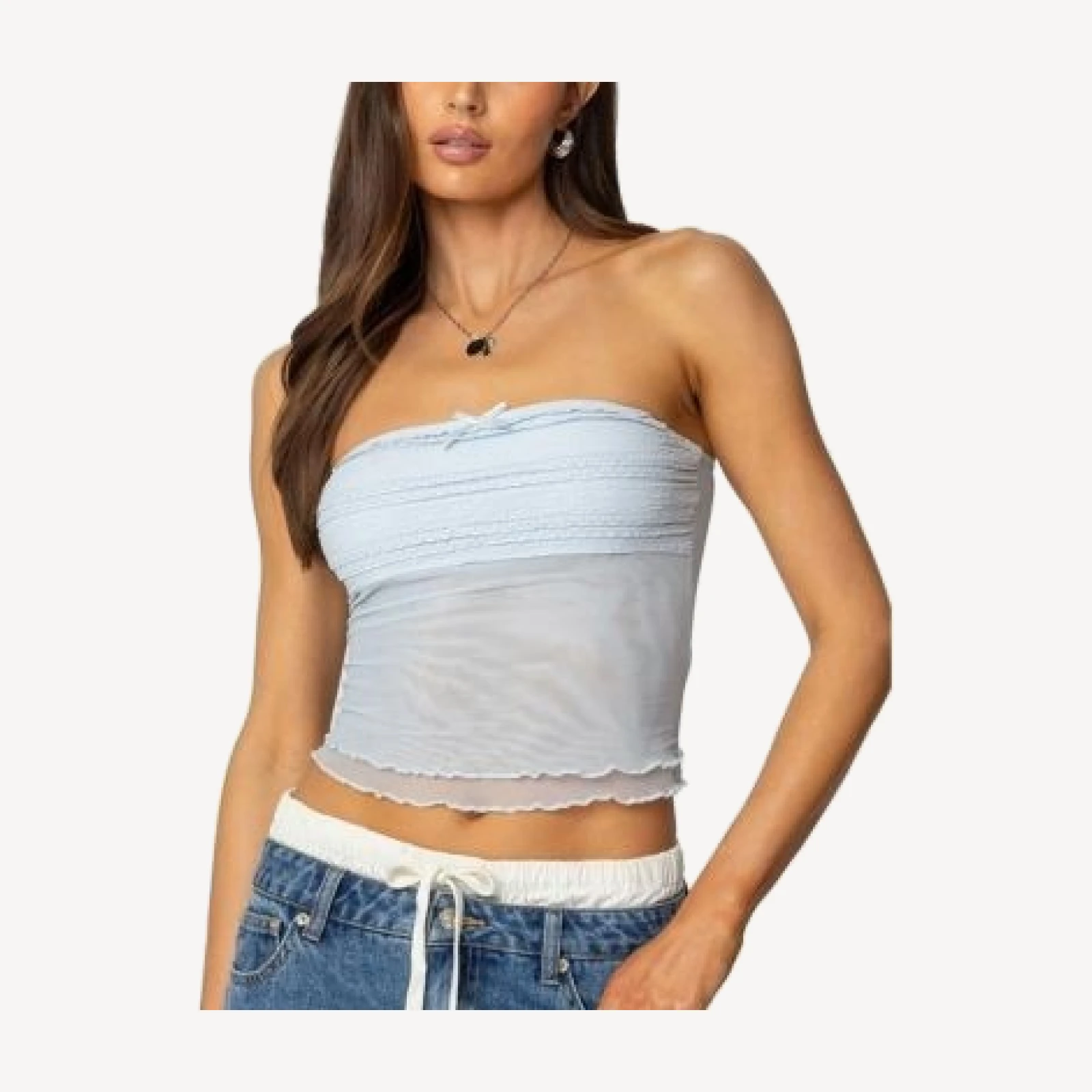 Edikted Rori Ruffle Knit Sheer Mesh Top