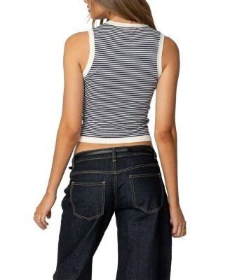 Edikted Everson Striped Button Up Knit Top