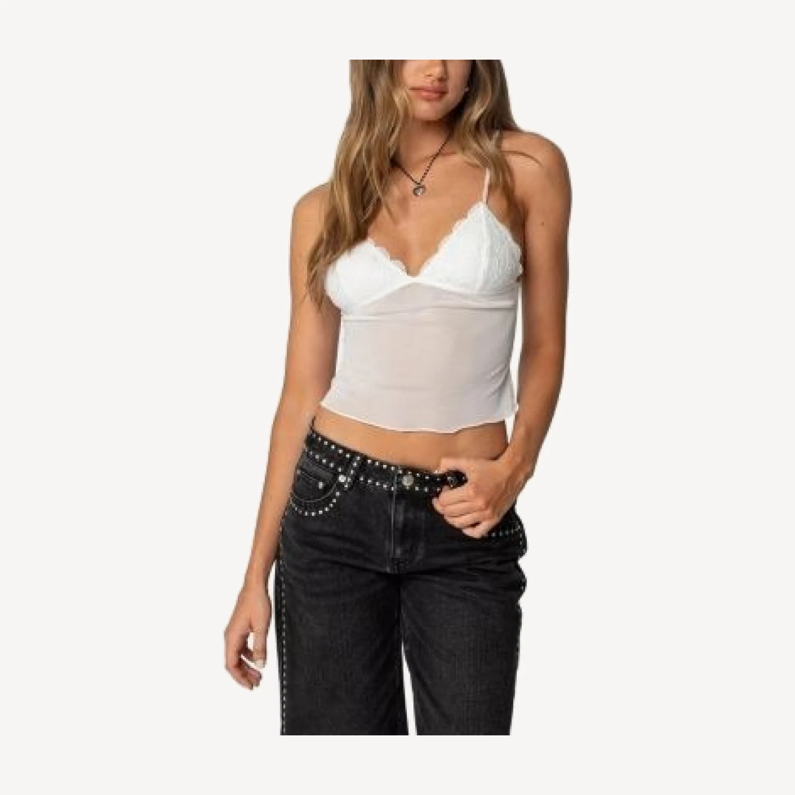 Edikted Malika Lacey Sheer Mesh Tank Top