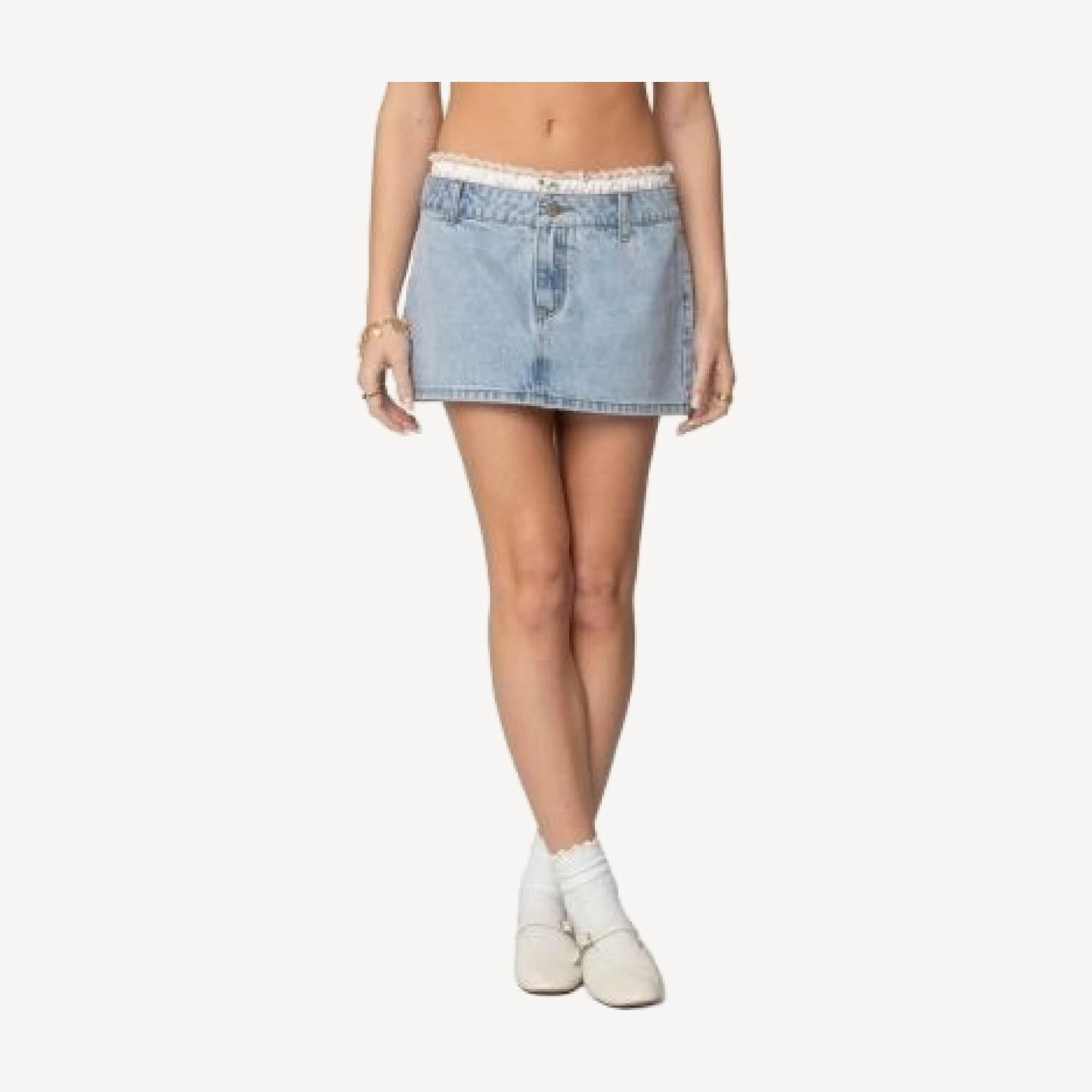 Edikted Floral Peekaboo Denim Mini Skirt
