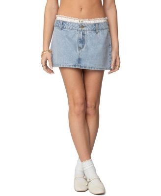 Edikted Floral Peekaboo Denim Mini Skirt