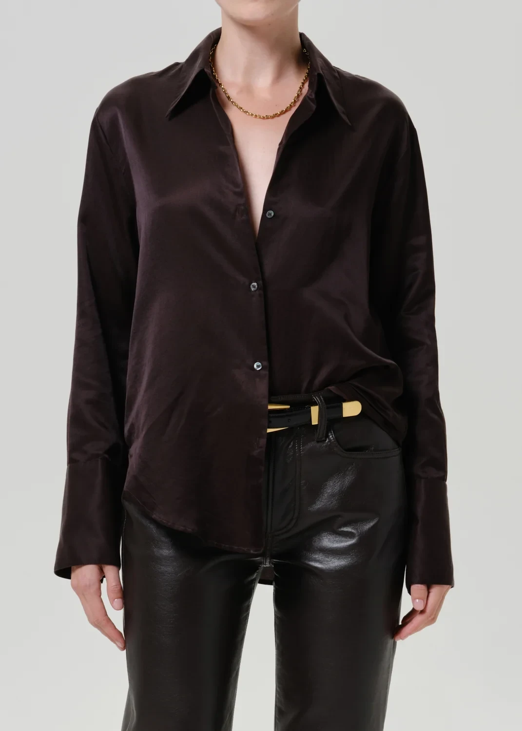 Camilia Silk Cotton Shirt in Chocolate Dark Brown