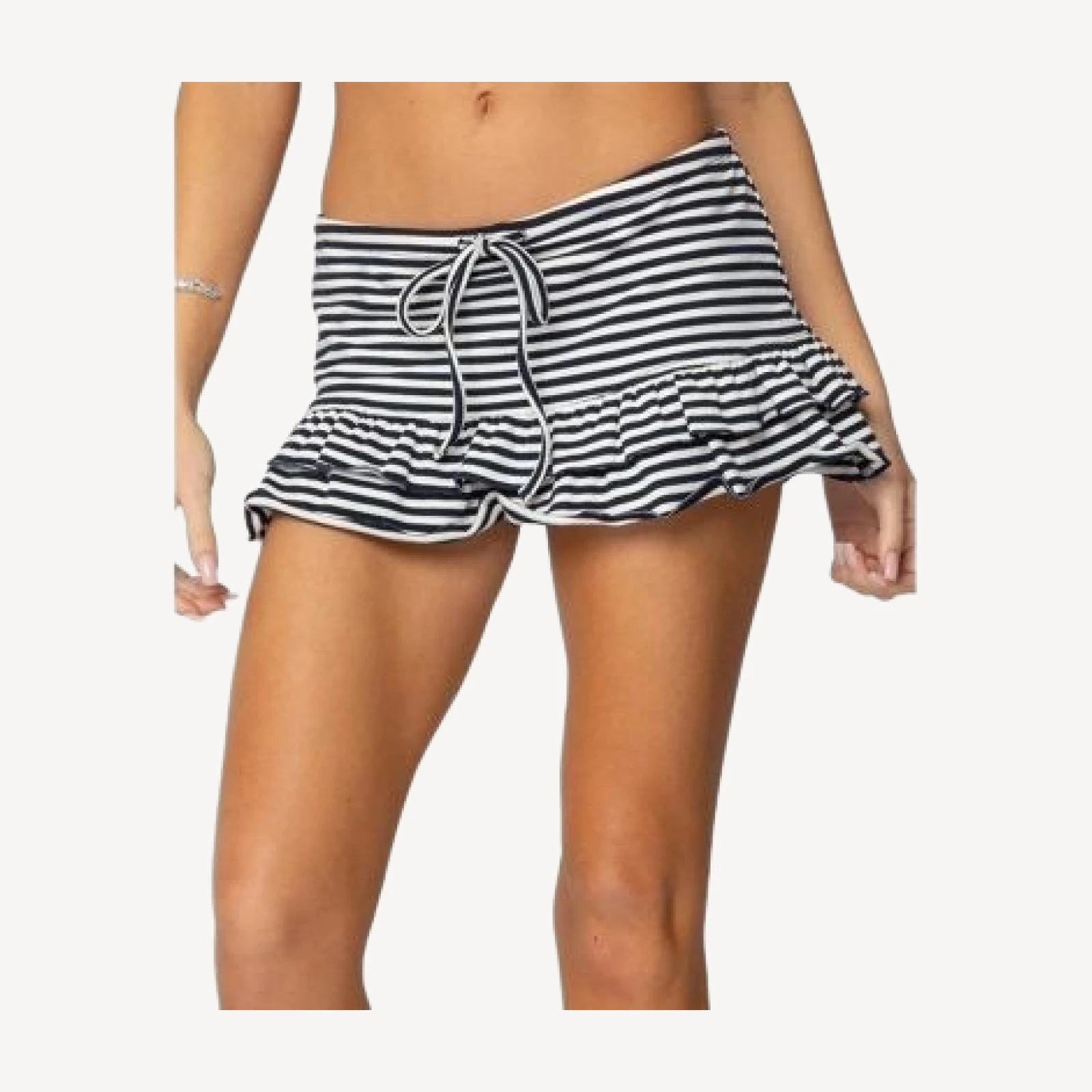 Edikted Avia Ruffle Striped Mini Skort