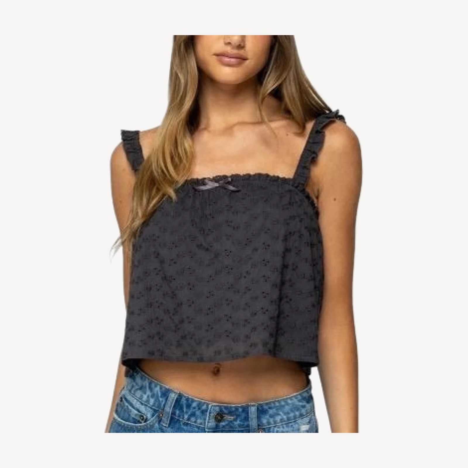 Edikted Tami Eyelet Ruffle Tank Top