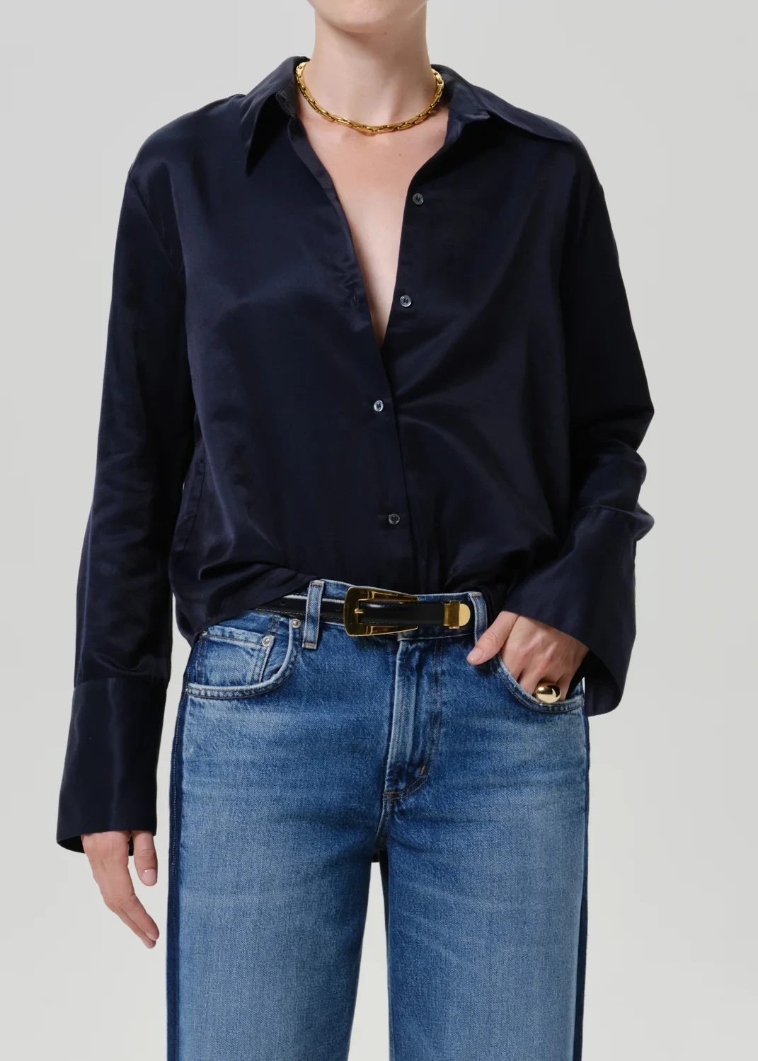 Camilia Silk Cotton Shirt in Midnight