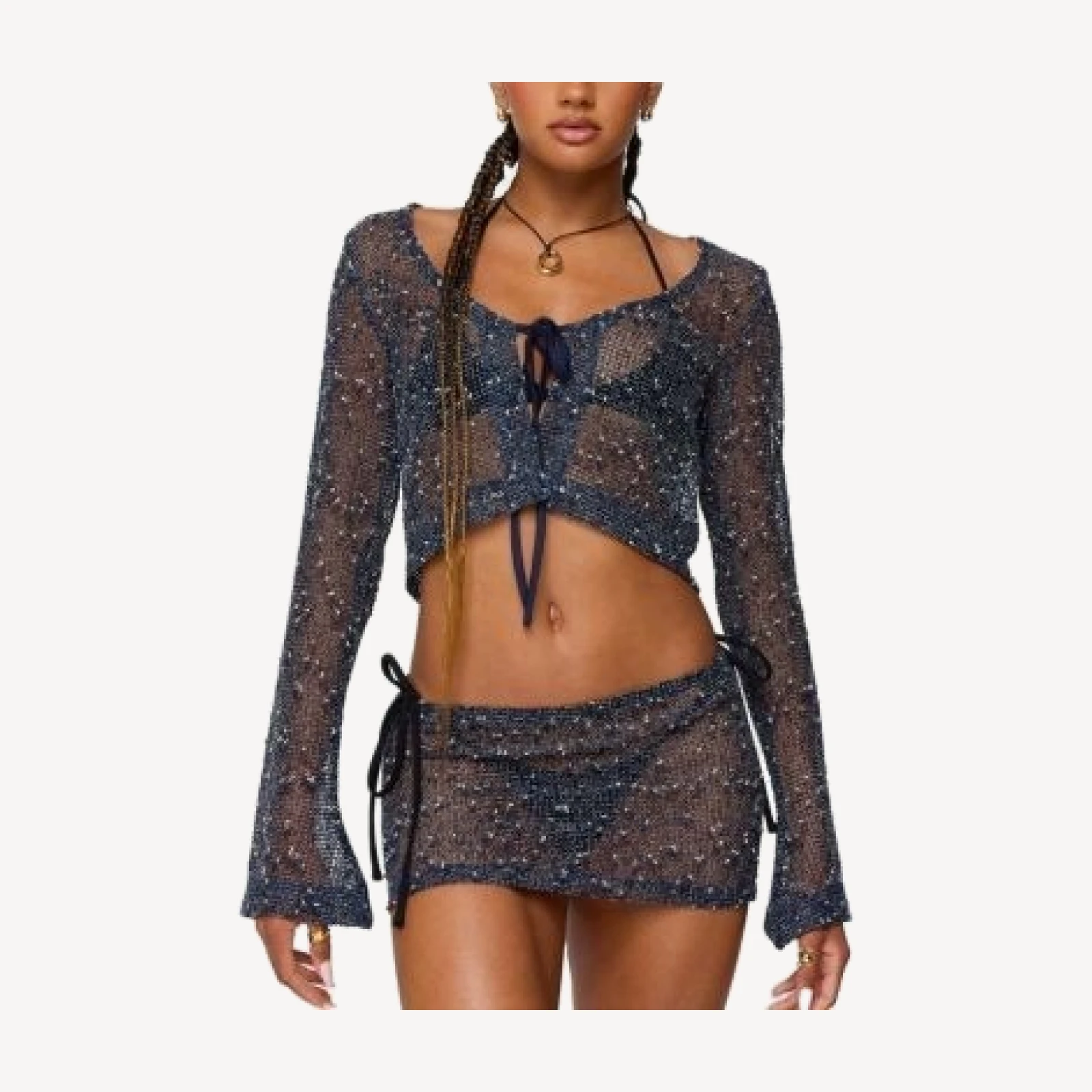 Edikted Idra Crochet Net Tie Front Top