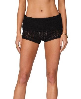Edikted Rye Sheer Textured Fold Over Shorts