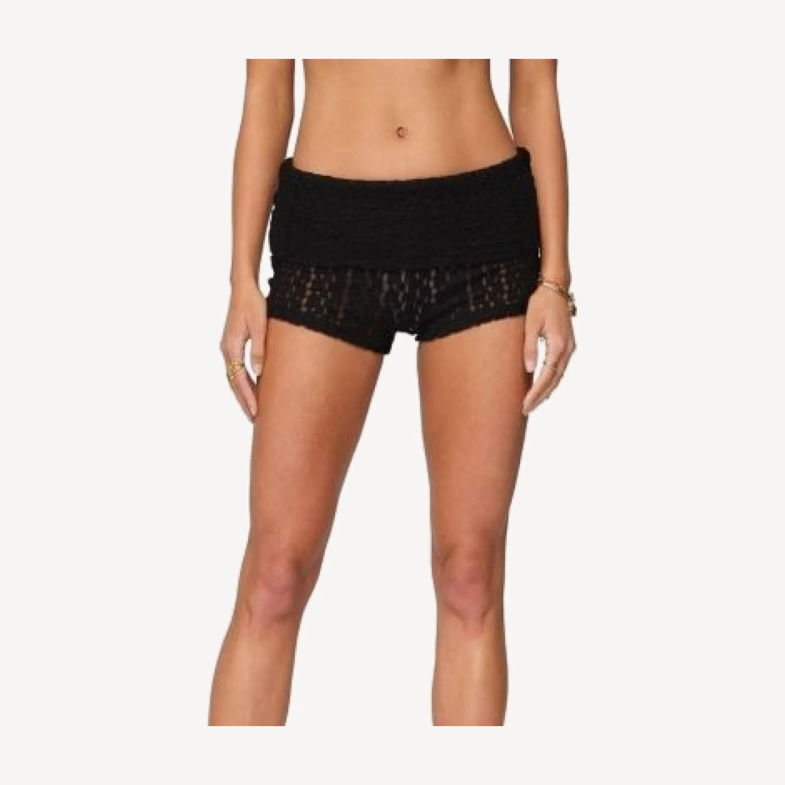 Edikted Rye Sheer Textured Fold Over Shorts