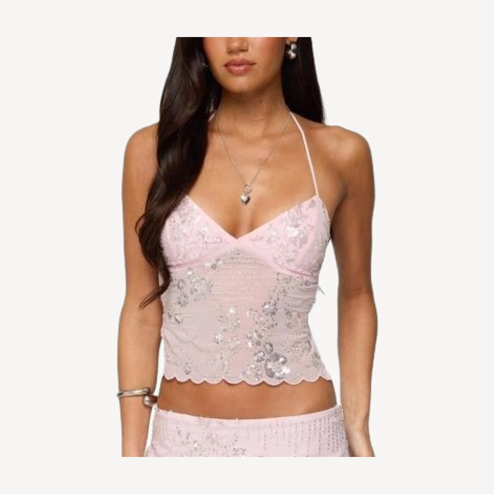 Edikted Nelley Backless Beaded Sequin Chiffon Top