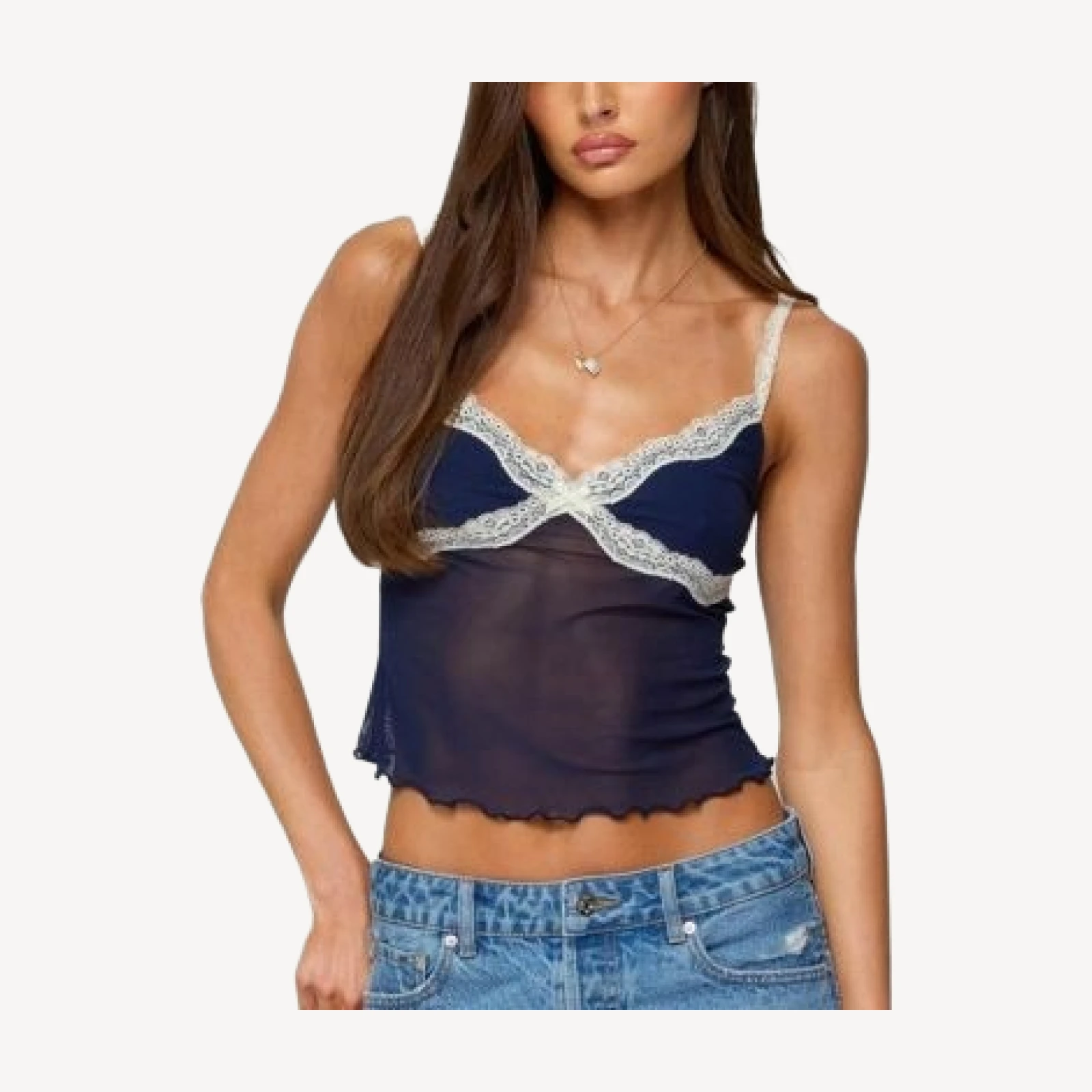 Edikted Contrast Lacey Mesh Tank Top