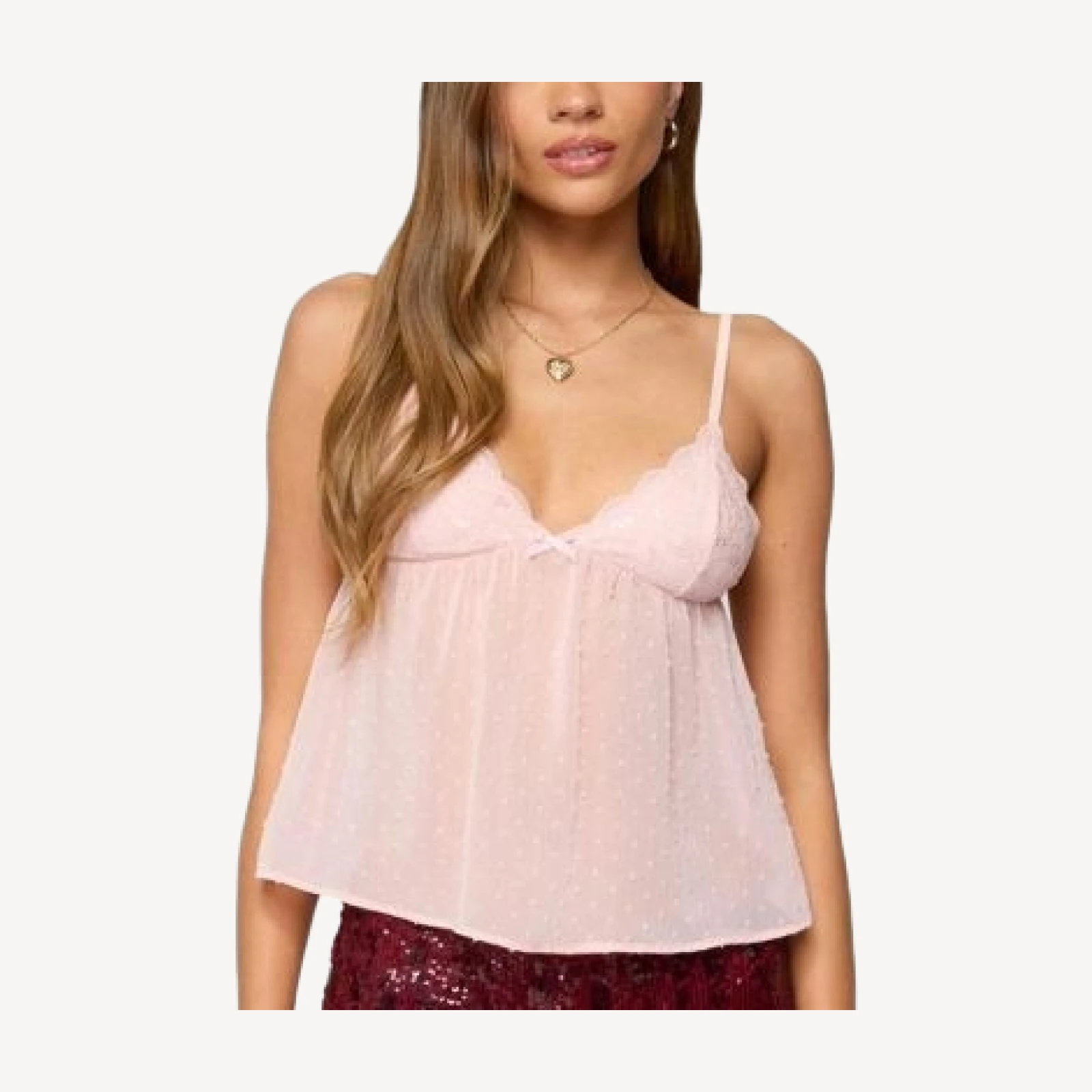 Edikted Dotted Chiffon Babydoll Tank Top