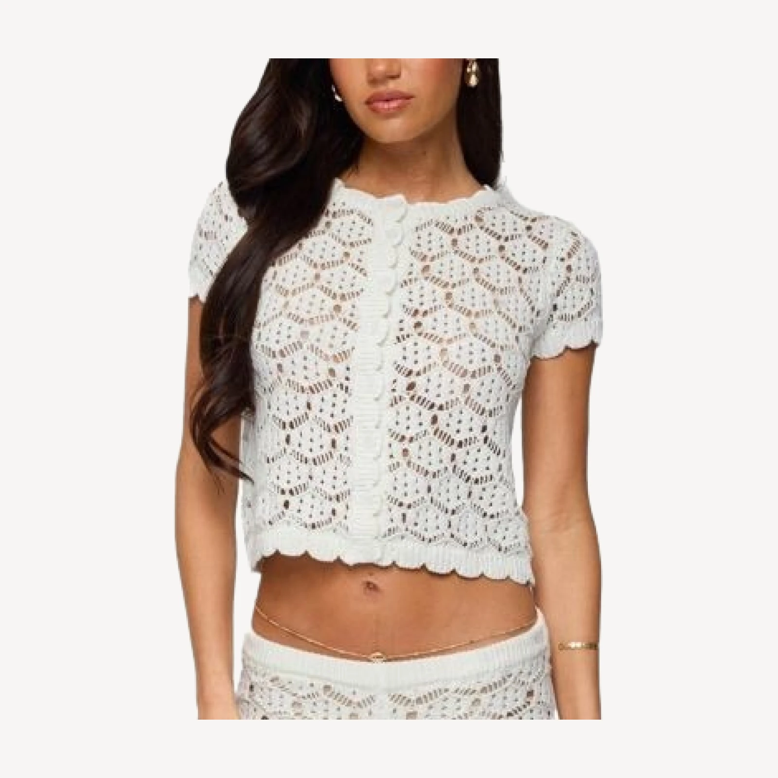 Edikted Elisa Open Knit Button Up Top