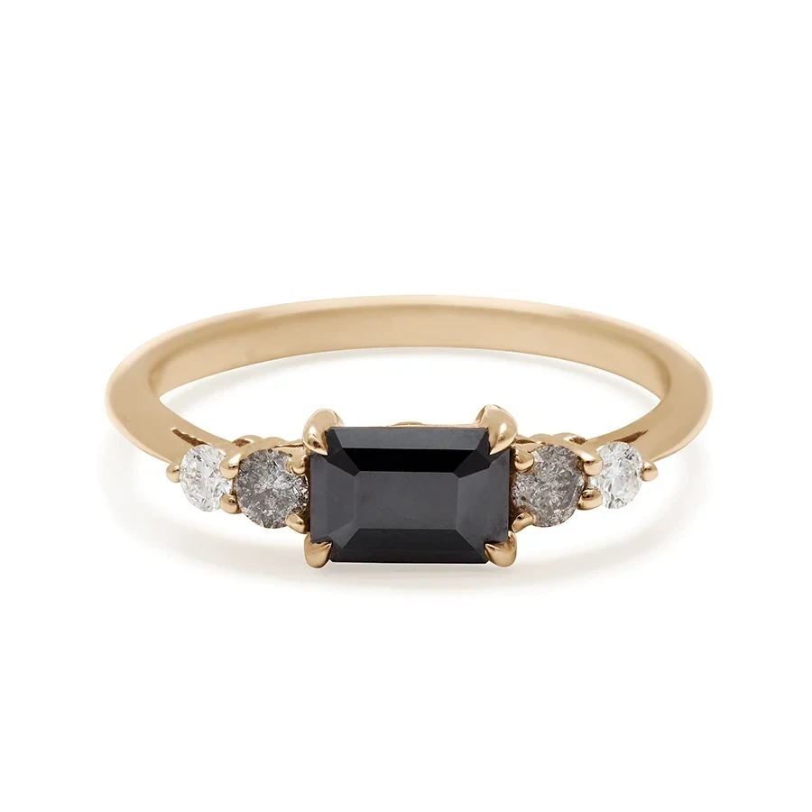 Bea Five Stone Ring - 14k Gold, Black Diamond & White Diamonds