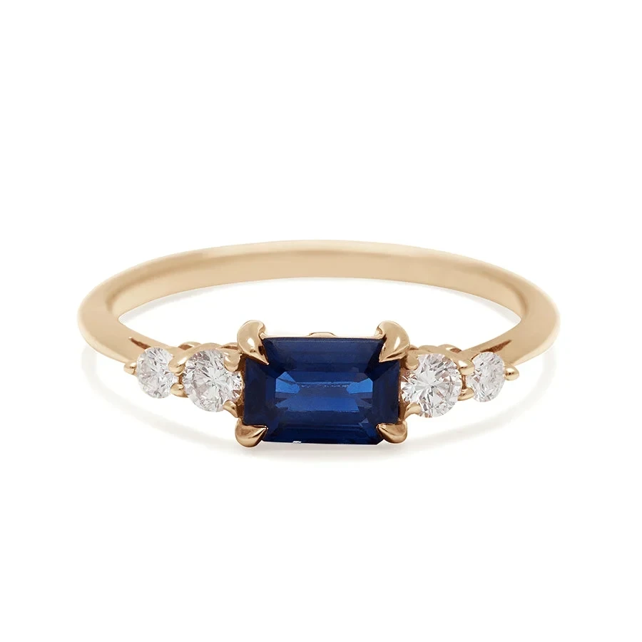 Bea Five Stone Ring - 14k Gold, Sapphire & White Diamonds