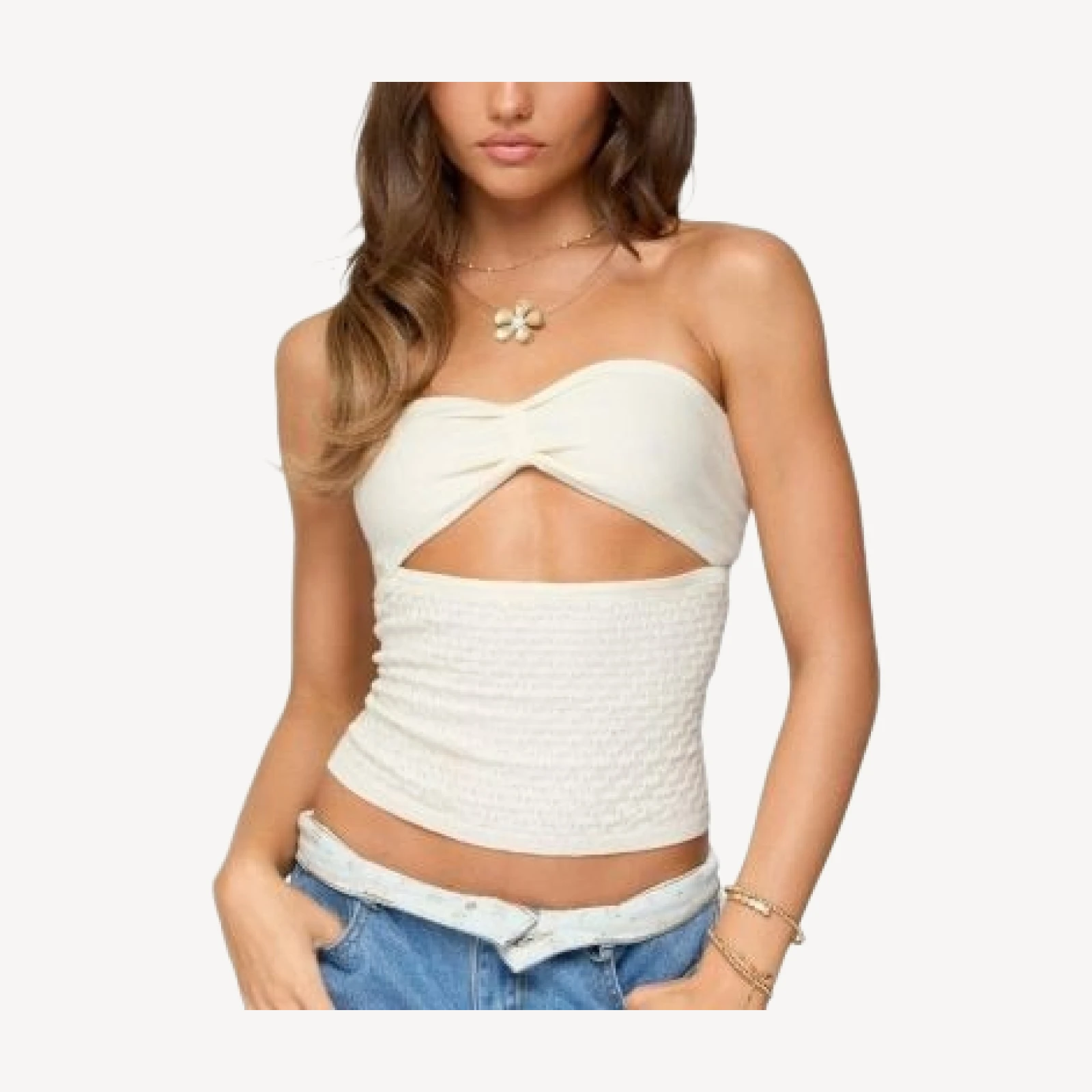Edikted Textured Knit Strapless Cutout Top