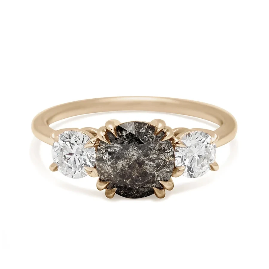 Eleonore Three Stone Ring - 14k Gold & Grey Diamond (1.50ct)