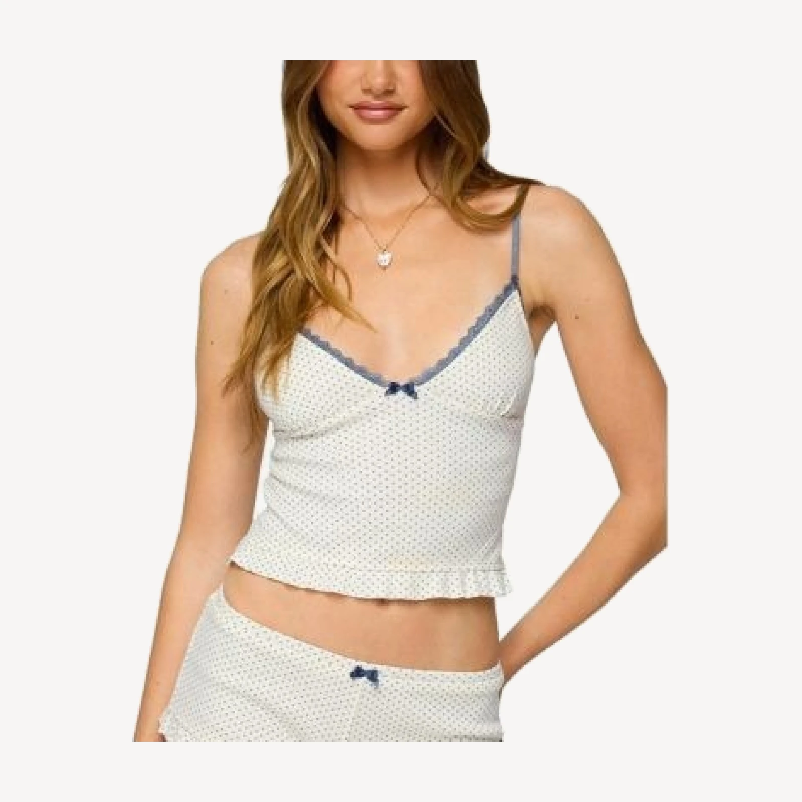 Edikted Avalon Dotted Pointelle Ruffle Tank Top
