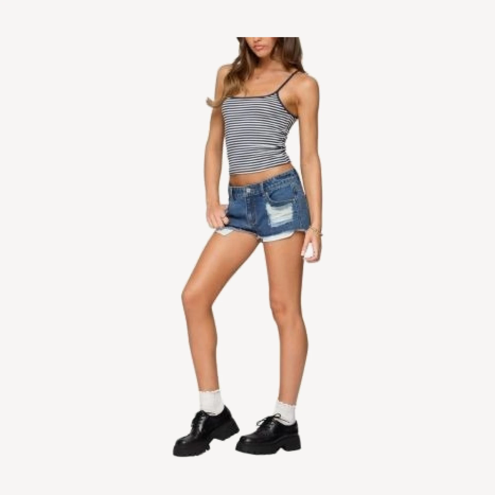 Edikted Devin Low Rise Micro Medium Rinse Wash Denim Shorts