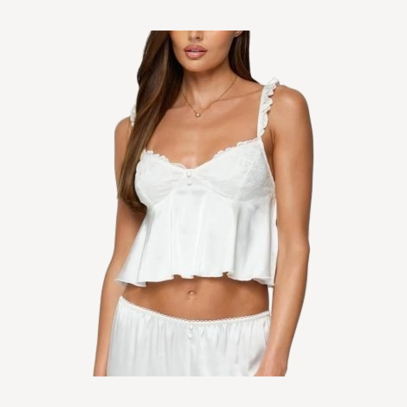 Edikted Izabella Lacey Satin Effect Ruffle Top