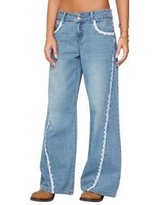 Edikted Alisha Lacey Low Rise Light Rinse Wash Jeans