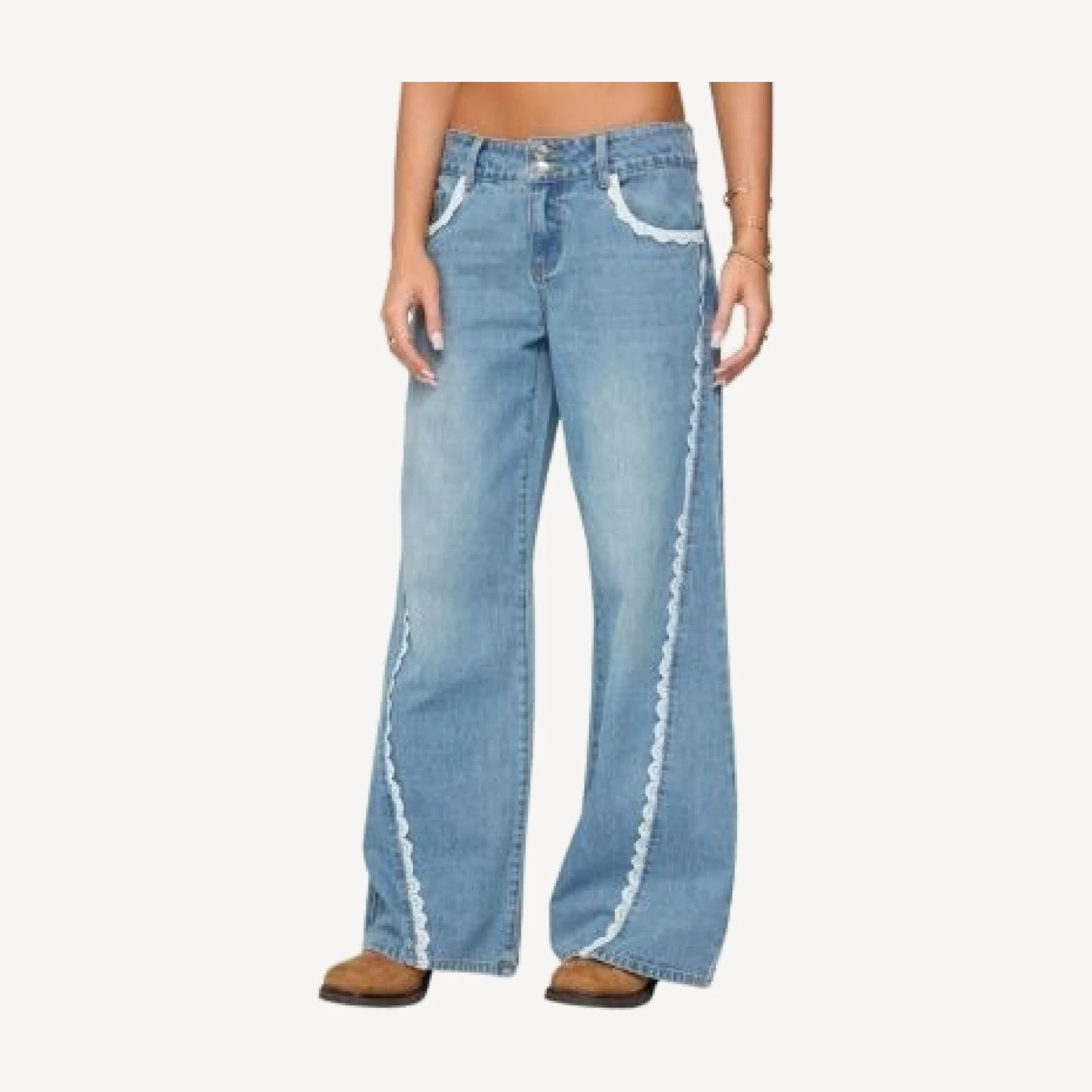 Edikted Alisha Lacey Low Rise Light Rinse Wash Jeans