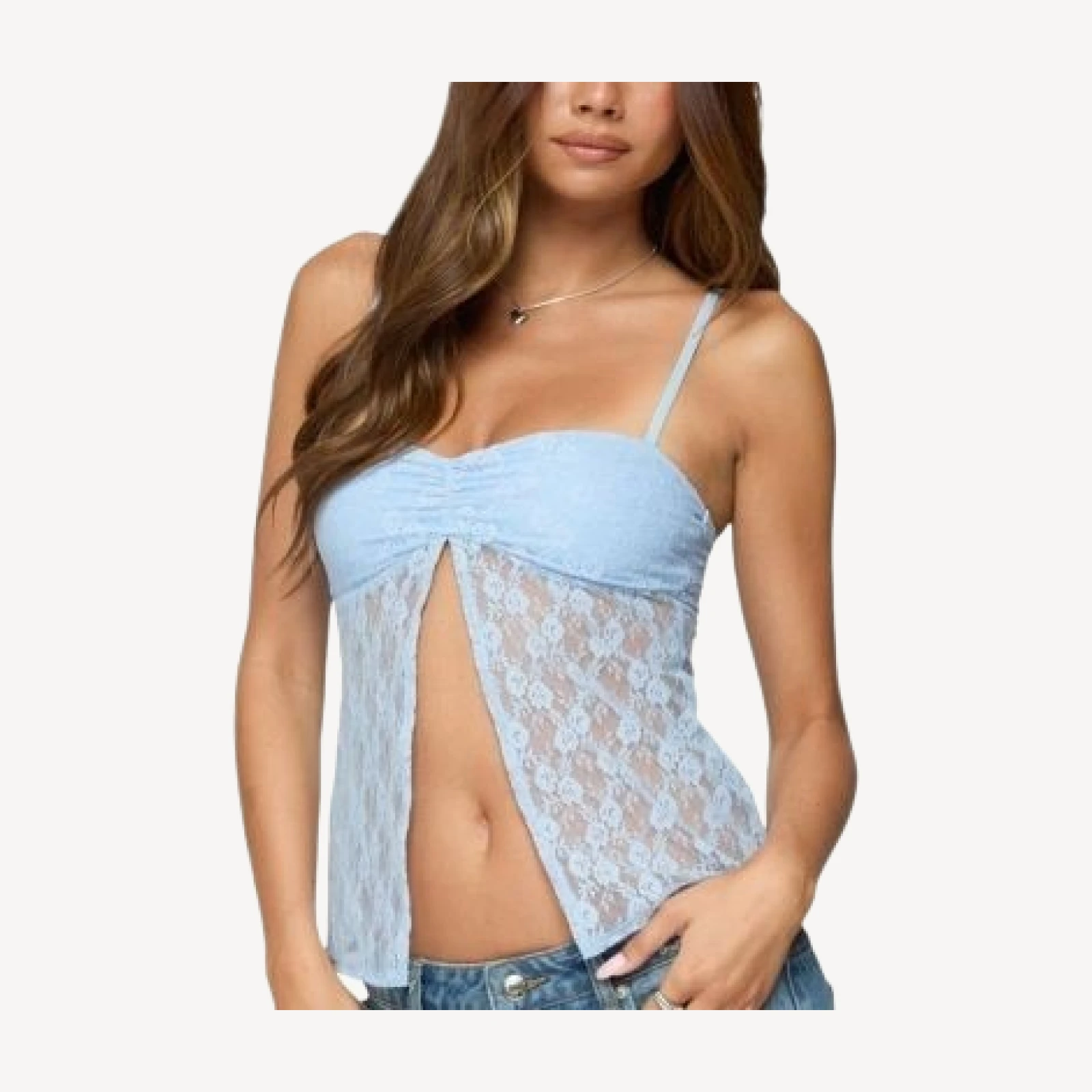 Edikted Priya Sheer Lace Split Front Top