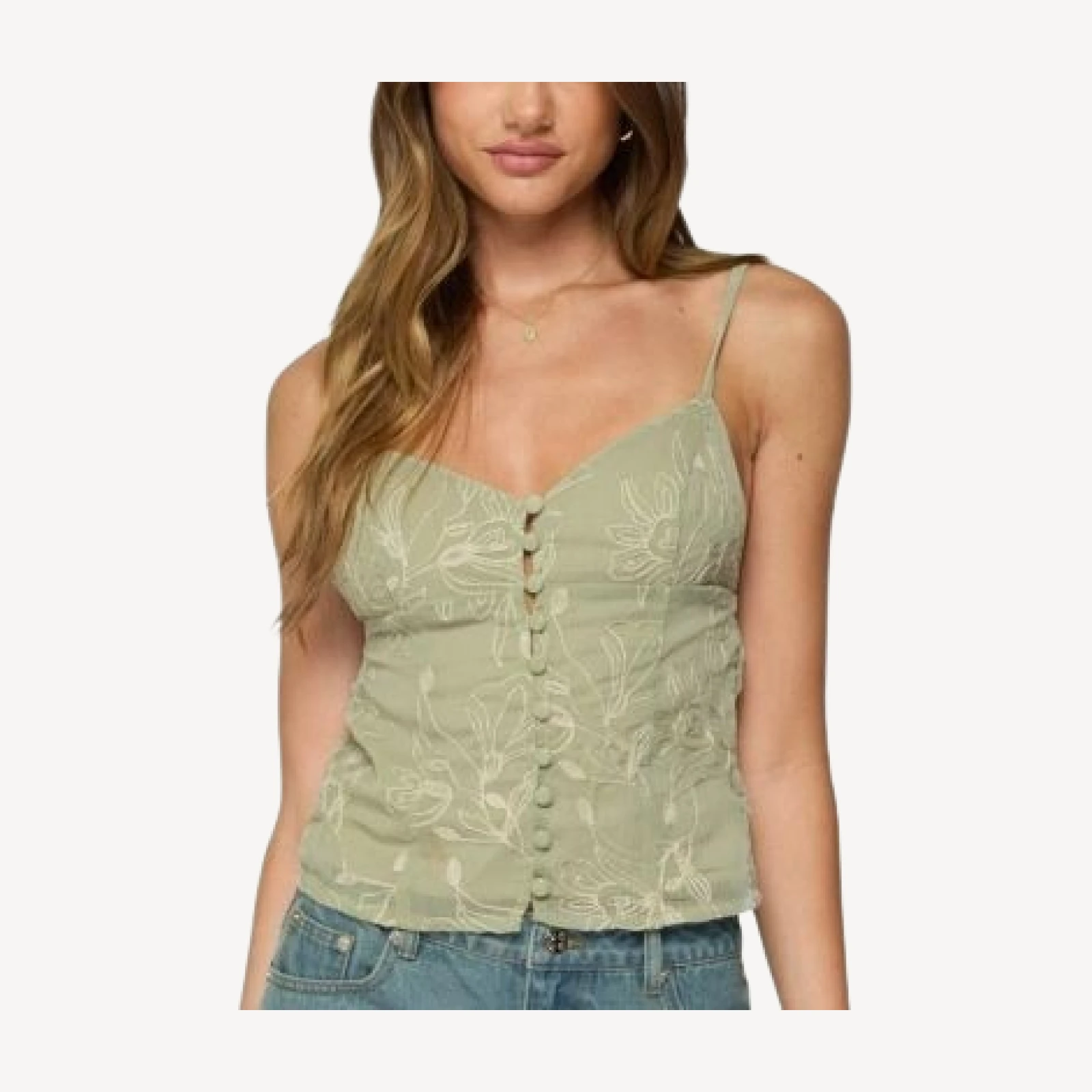 Edikted Embroidered Button Up Tank Top