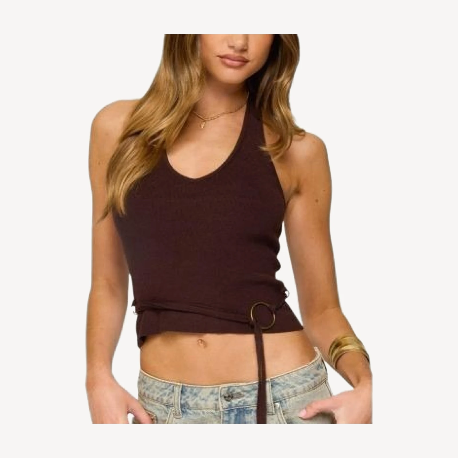 Edikted Kez Belted Knit Halter Top