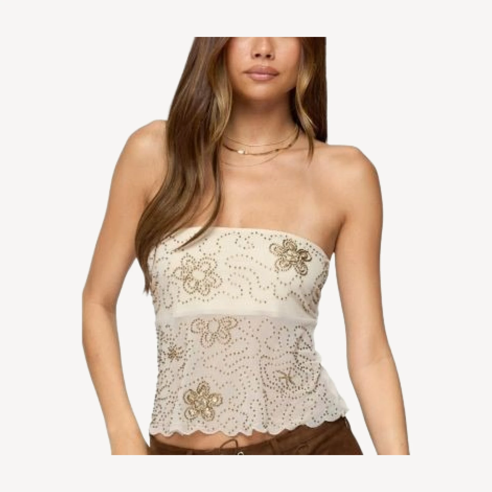 Edikted Astra Beaded Sheer Strapless Top