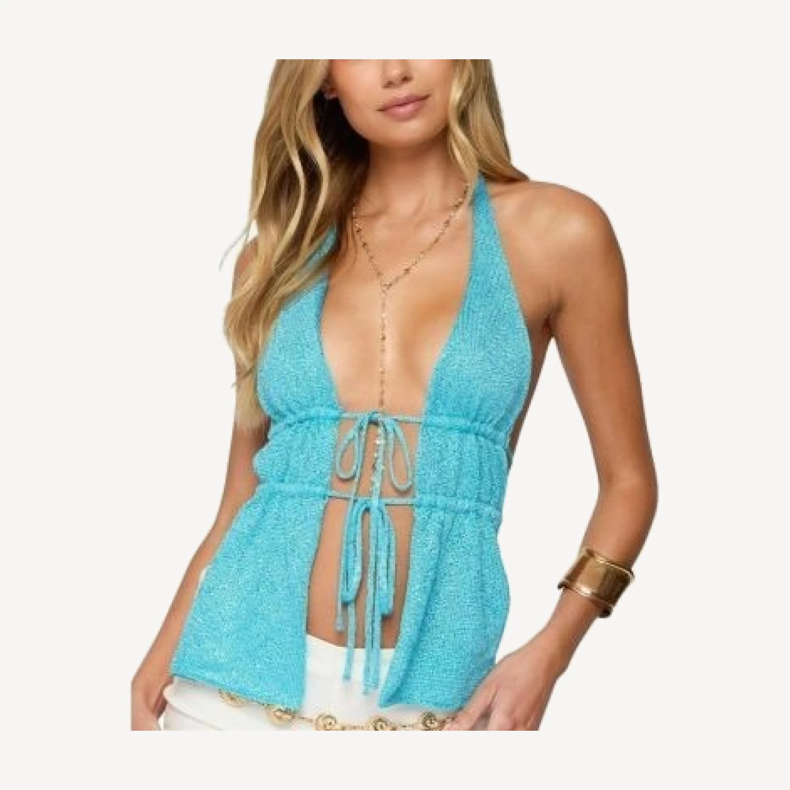 Edikted Sequin Knit Split Front Backless Top