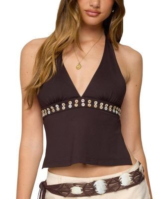 Edikted Pearlsy Button Backless Halter Top