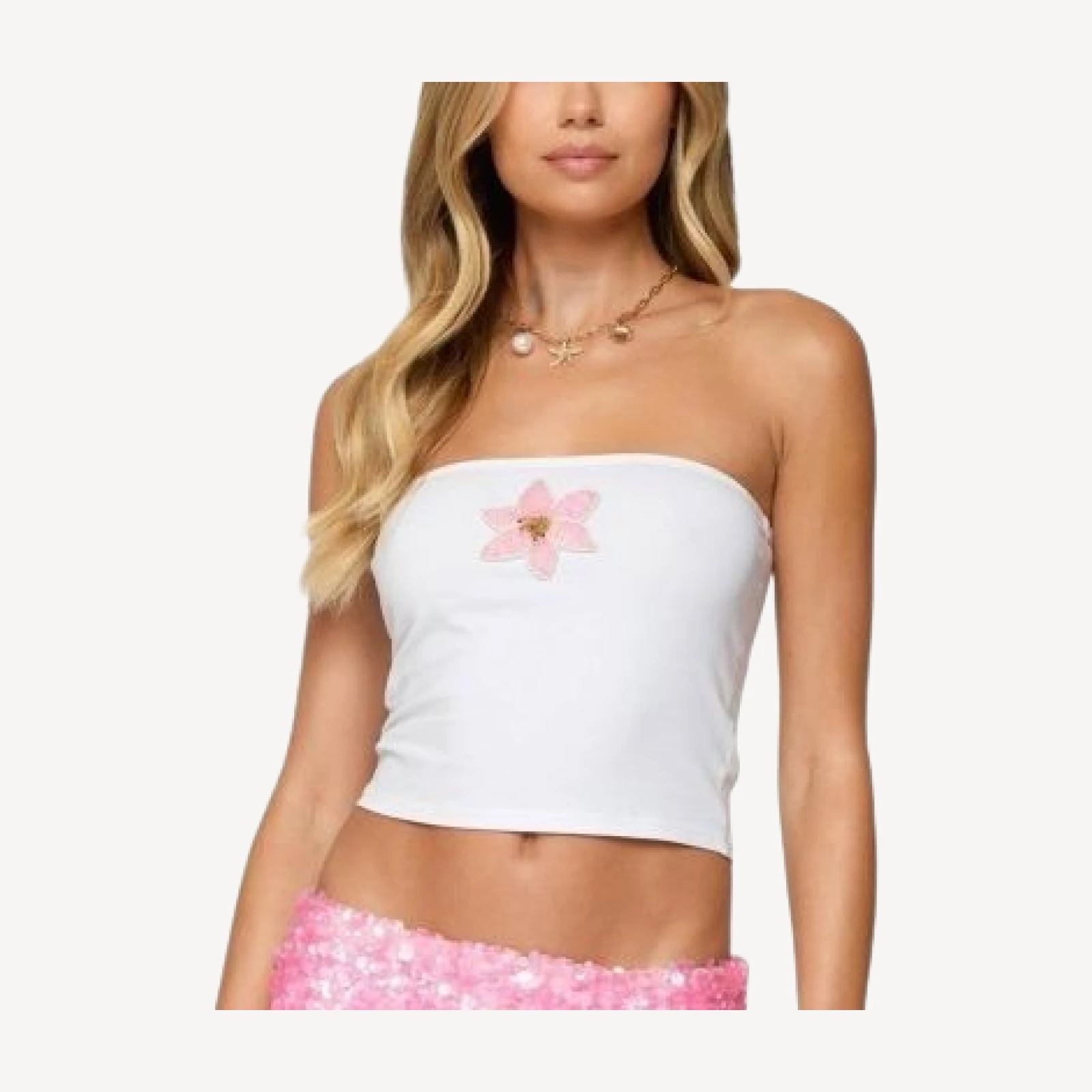Edikted Luli Beaded Flower Tube Top