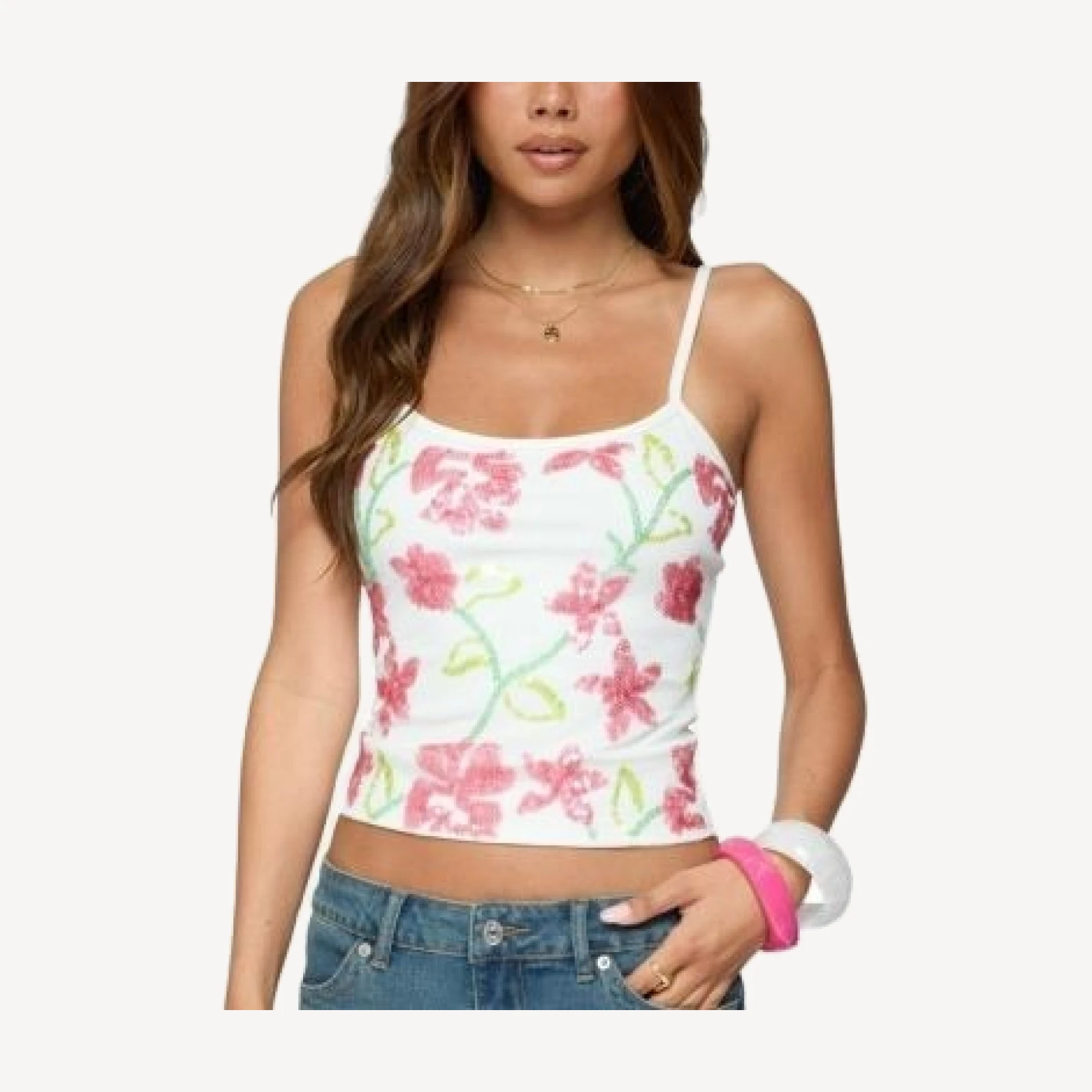 Edikted Beaded Floral Embroidered Tank Top