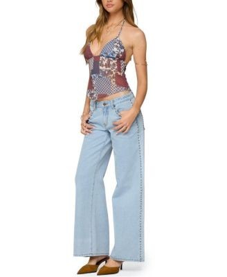 Edikted Mixed Patchwork Backless Halter Top