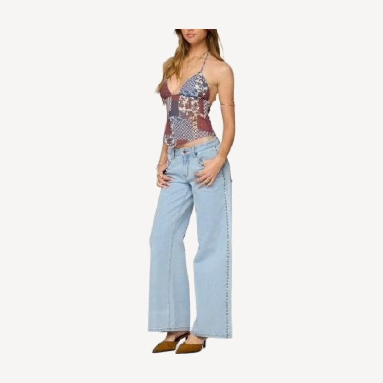 Edikted Mixed Patchwork Backless Halter Top