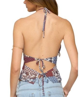 Edikted Mixed Patchwork Backless Halter Top