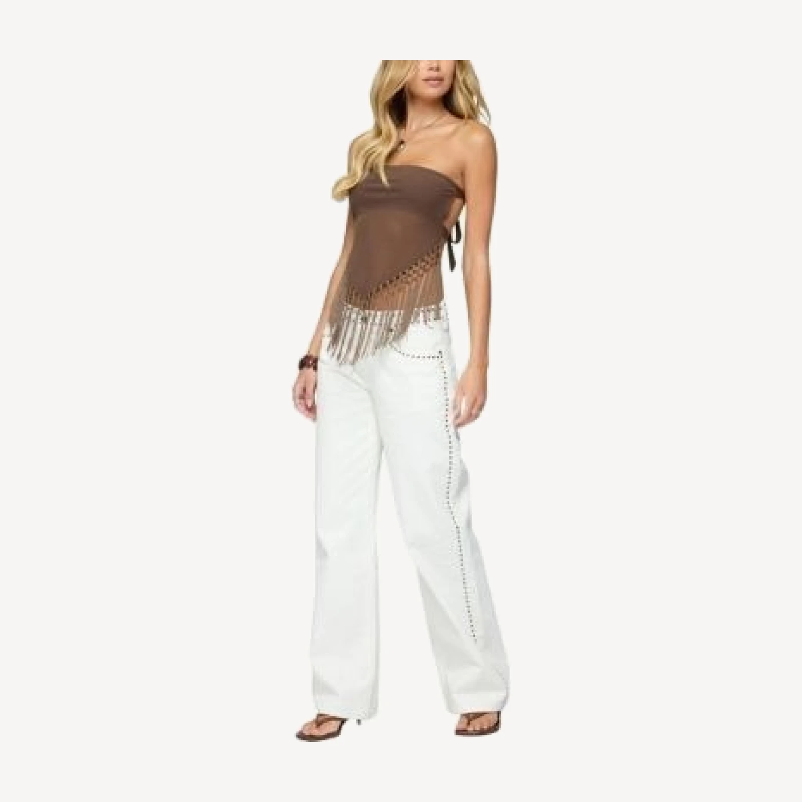 Edikted Backless Sheer Mesh Strapless Top