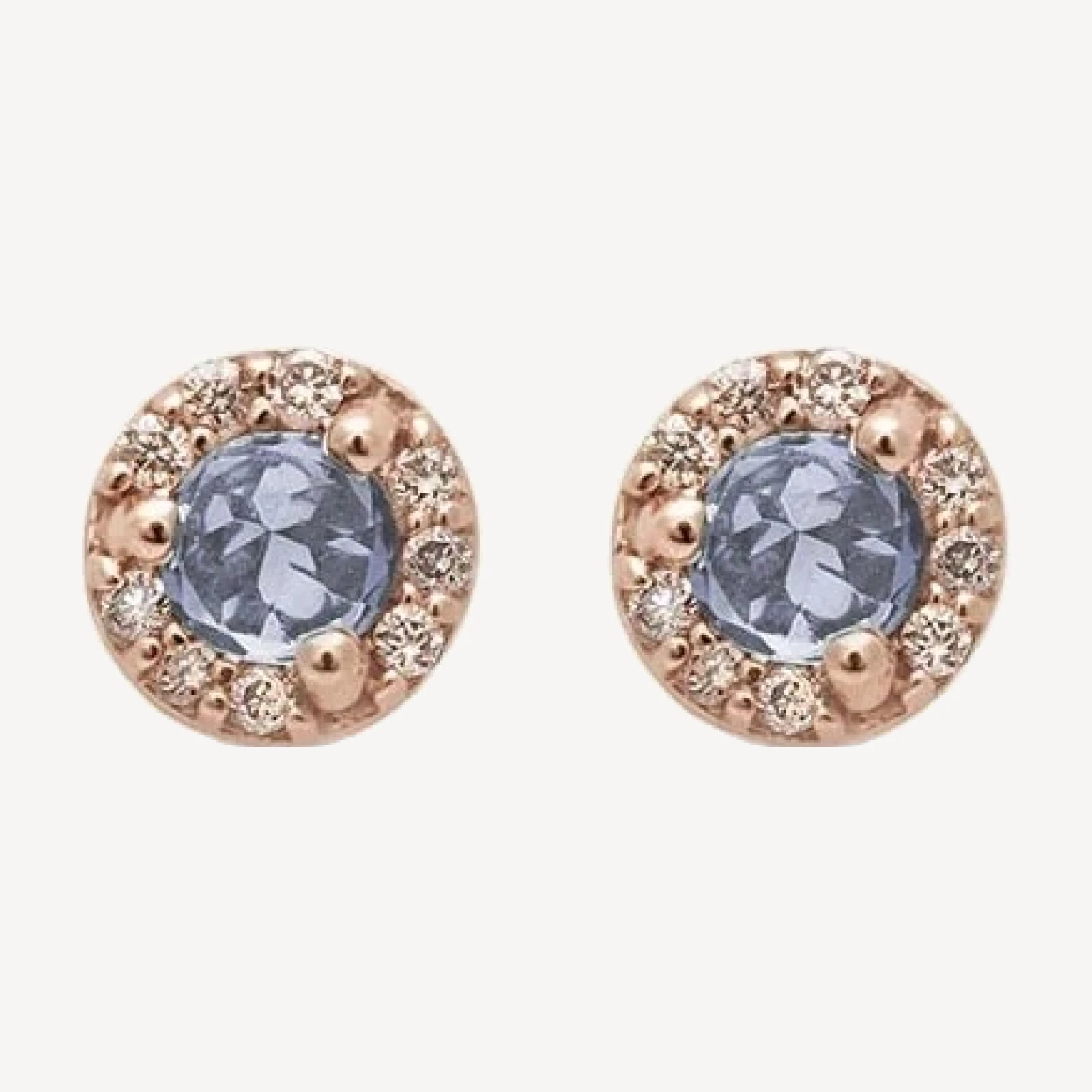 Rosette Stud Earring (Tiny) PAIR - 14k Gold, Grey Spinel & Champagne Diamonds