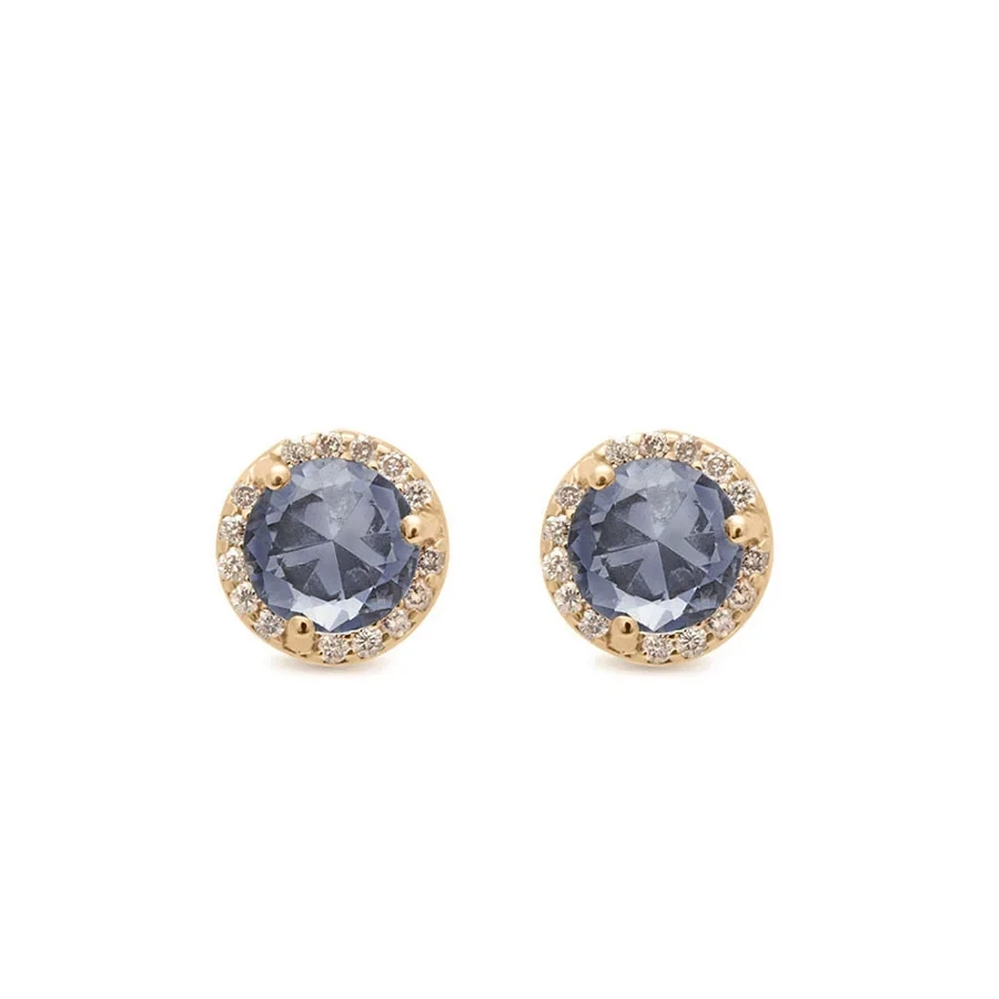 Rosette Stud Earring (Medium) PAIR - 14k Gold, Grey Spinel & Champagne Diamonds