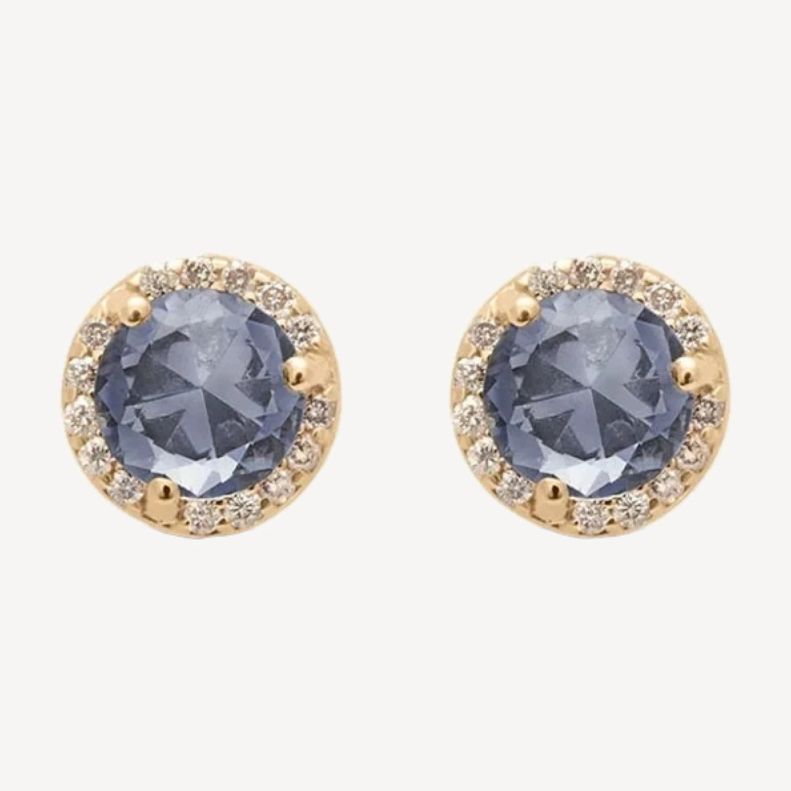 Rosette Stud Earring (Medium) PAIR - 14k Gold, Grey Spinel & Champagne Diamonds