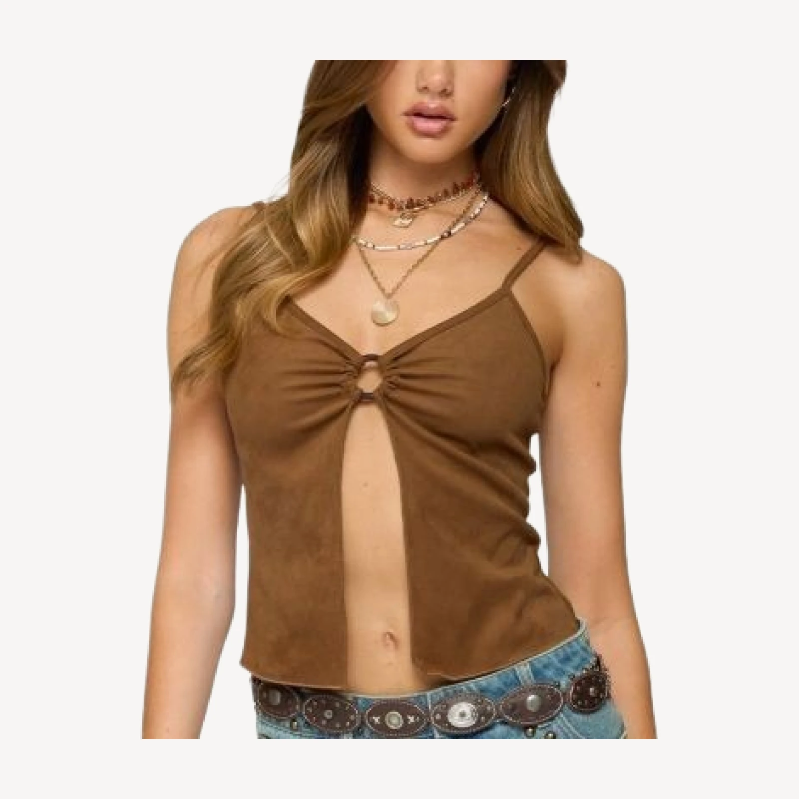 Edikted Split Front Faux Suede Tank Top