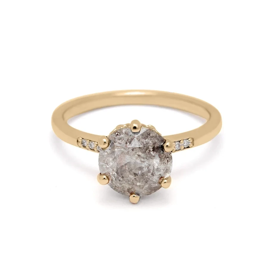 Hazeline Solitaire Ring - 14k Gold & Grey Diamond