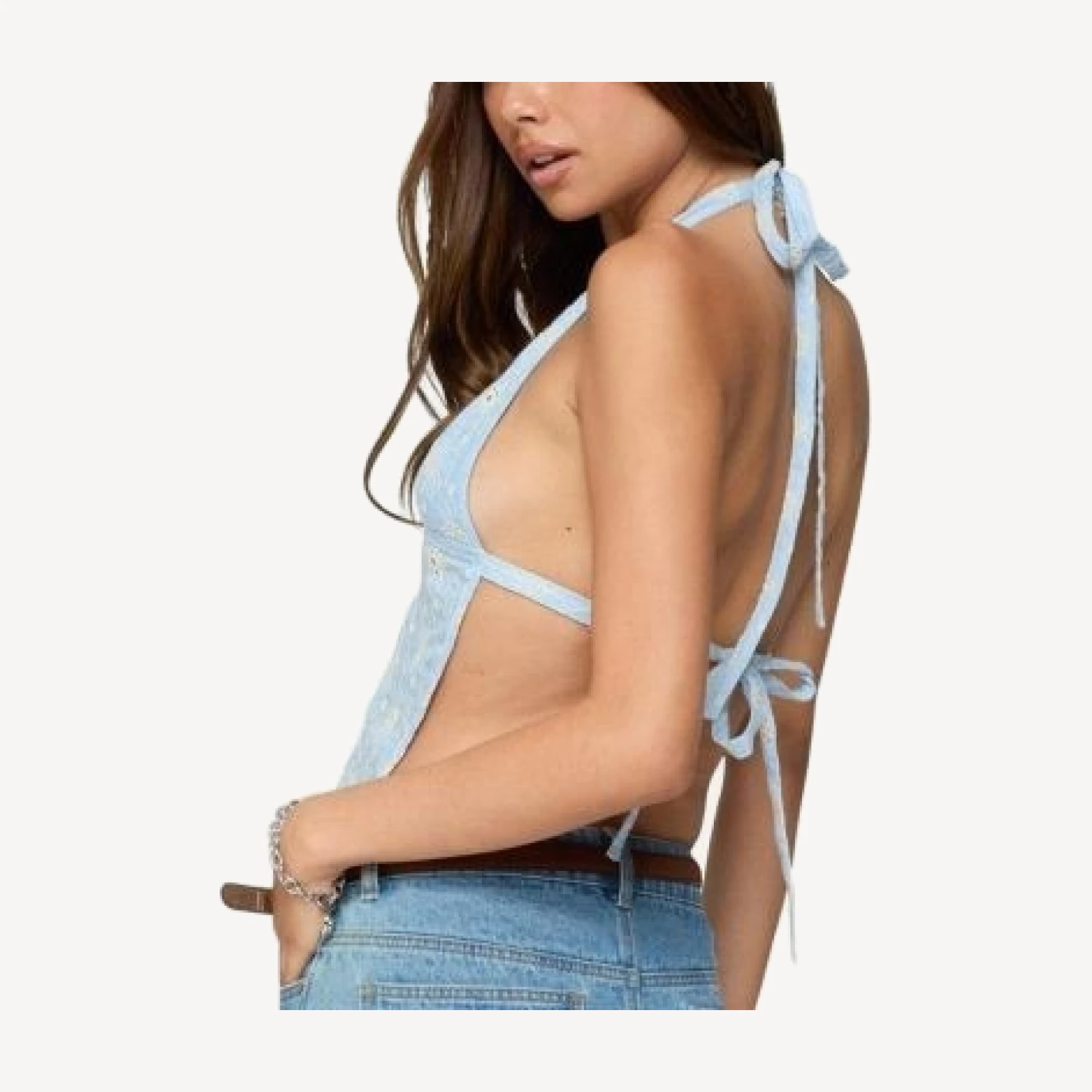 Edikted Floral Eyelet Backless Halter Top