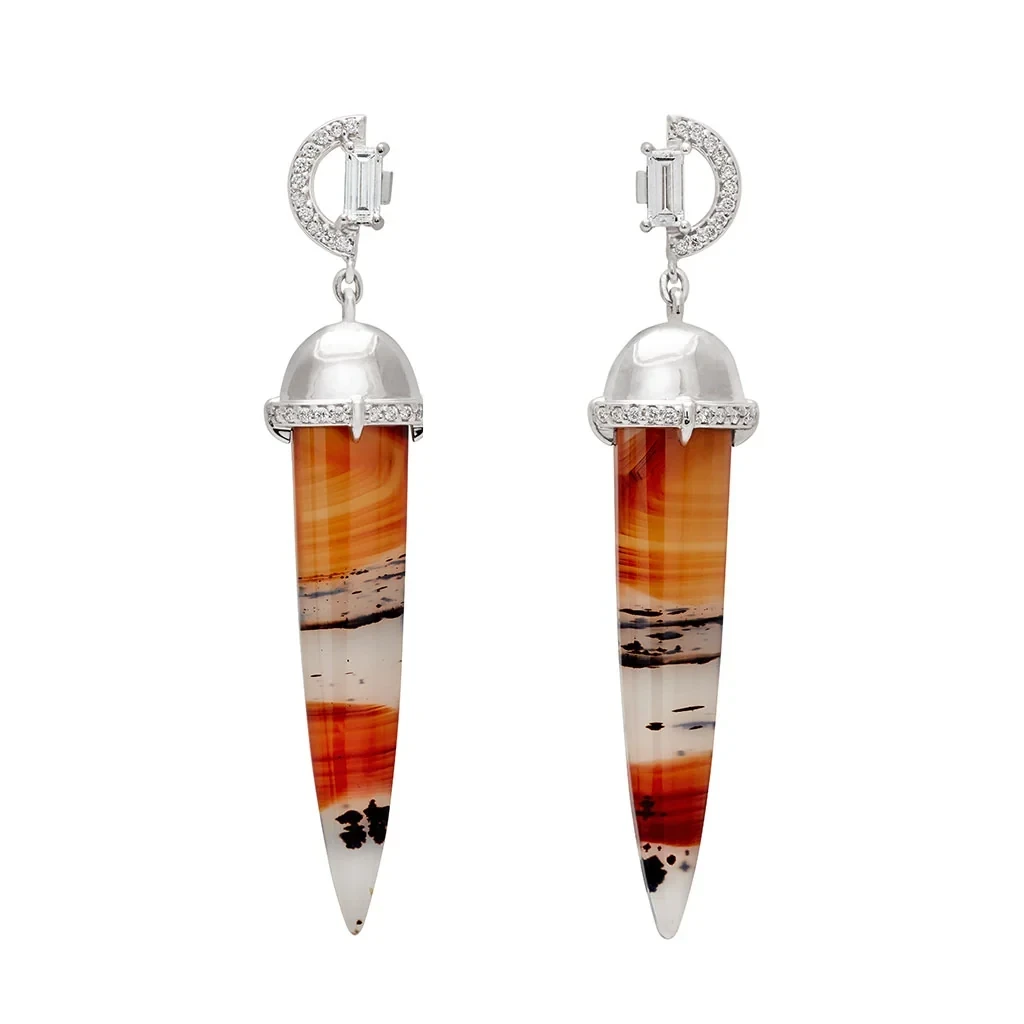 Sunset Chalcedony Theda Drop Earrings - White Gold
